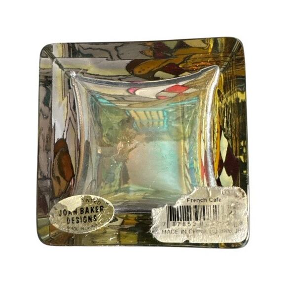 Vintage Joan Baker Stained Glass French Cafe 10”Rectangular Vase - Picture 8 of 10